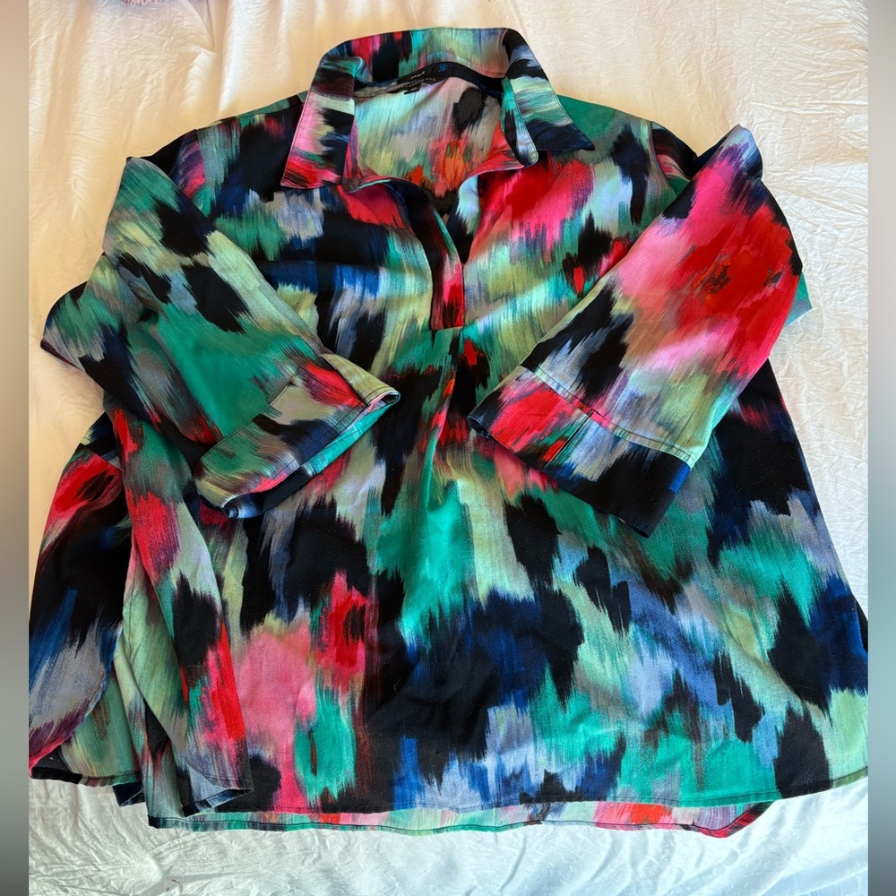 Investments Women Paige Tunic Blouse Multicolor Red Size 2X
